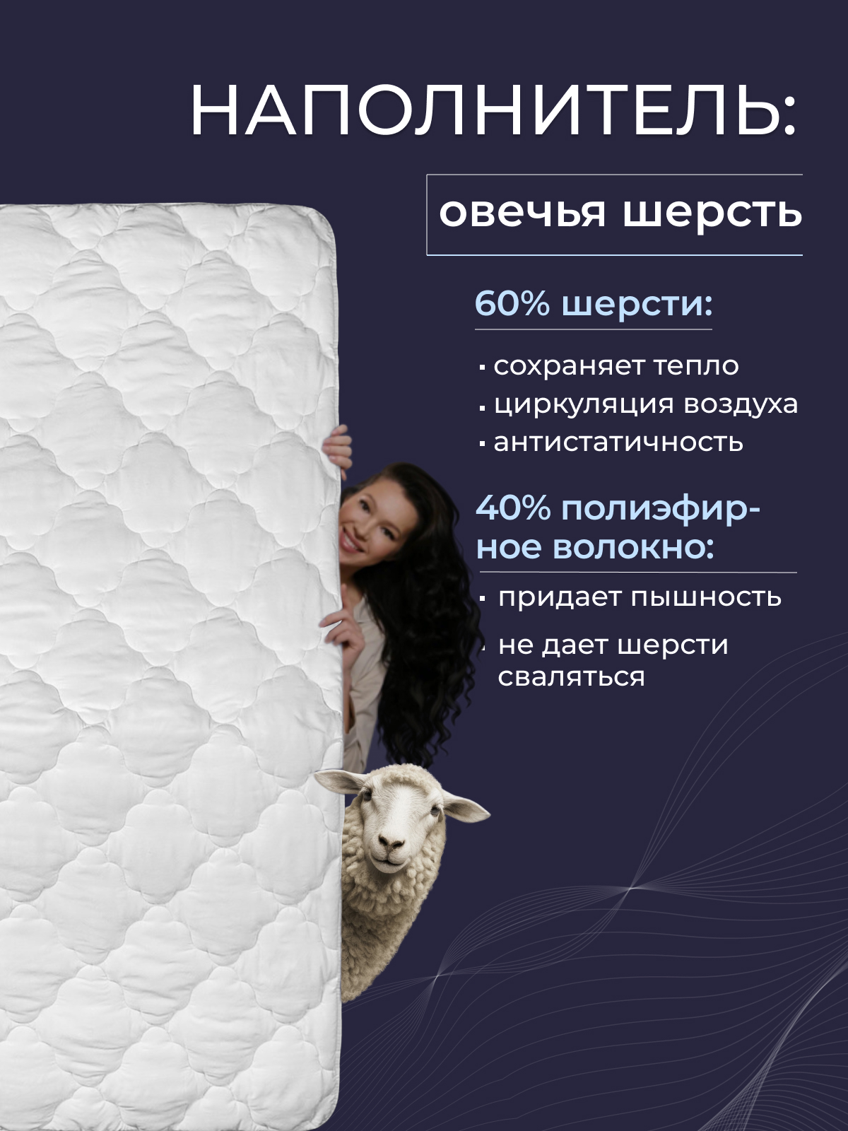 Одеяло овечья шерсть микрофибра Реноме