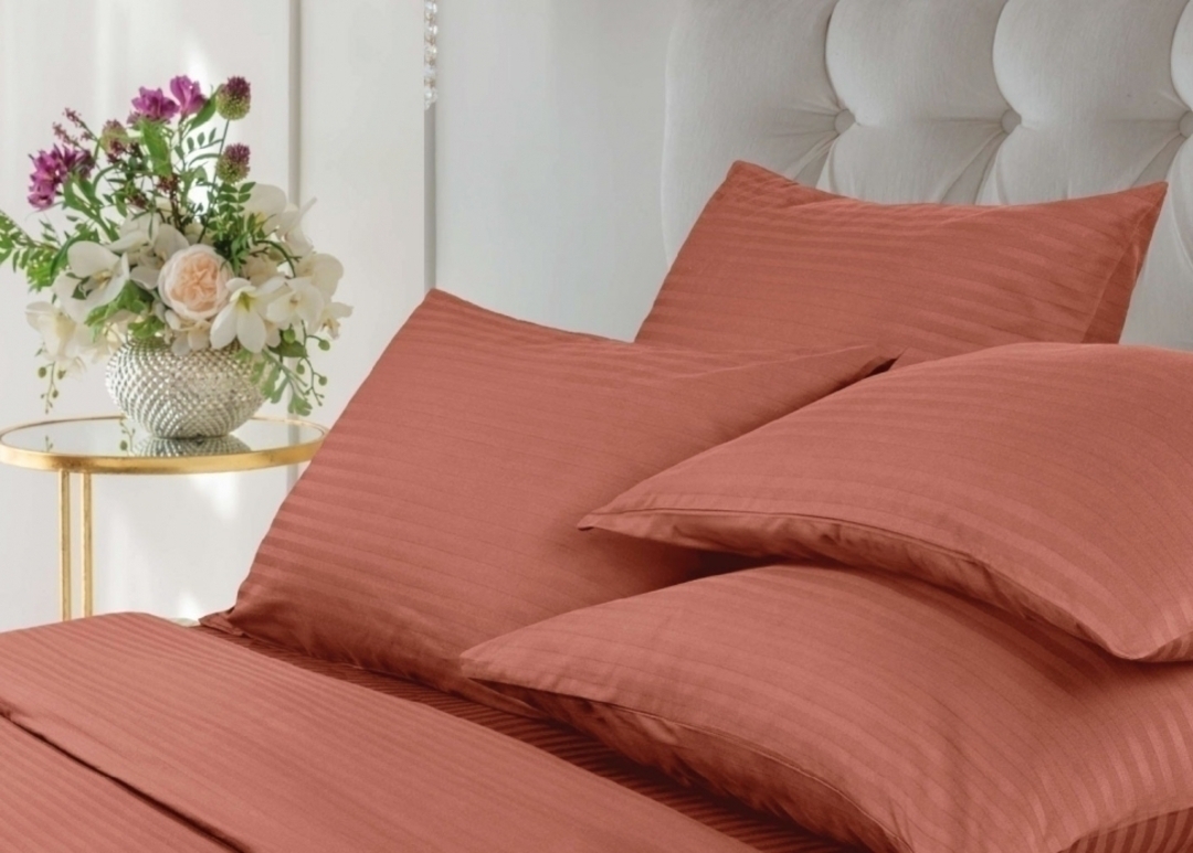 КПБ 1,5сп страйп-сатин (нав 70*70) Verossa Stripe <70078 Terracotta Скидка>