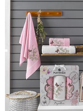 Набор полотенец махровых Papillon Merzuka<3 предмета 50*90-2шт+70*140, розовый> (арт.10169,10170)