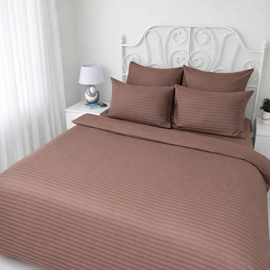 КПБ страйп-сатин однотонный Графитовая коллекция с простыней на резинке Реноме 