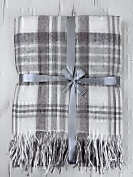 Плед Метро с бахромой Влади, белый-серый-коричневый, CANNY