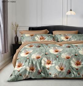 КПБ поплин Оливковая коллекция с простыней на резинке Реноме 